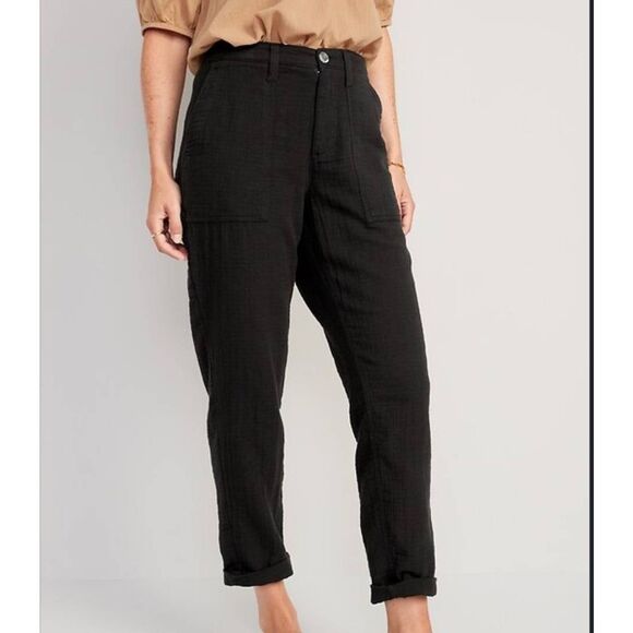 Old Navy Pants - Old Navy Pants Women's 2 Petite Black High Rise Slouchy Cropped Tapered Gauze